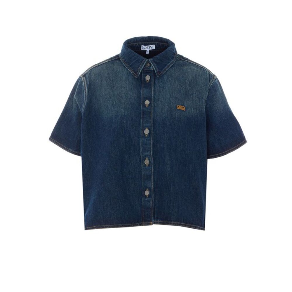 Loewe Women Short Sleeves Denim Trapeze Shirt With L Loewe Logo